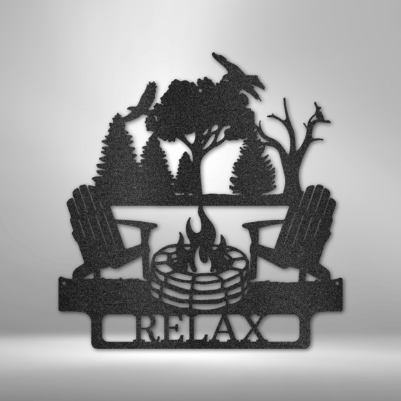 Relax Camping Monogram Steel Sign Laser Cut Powder Coated Home & Office Metal Wa